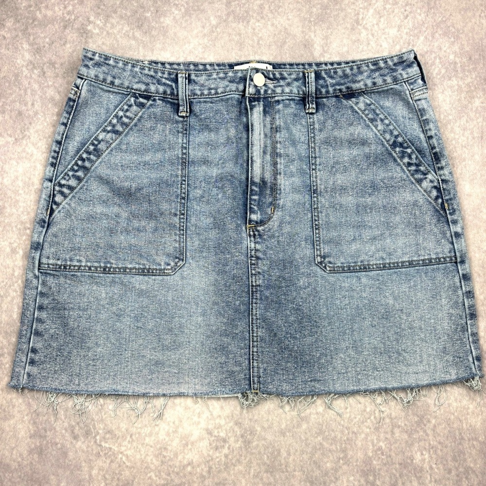 Edited by Remi Bader Skirt Womens 16 Light Wash Denim Raw Hem Mini Stretch